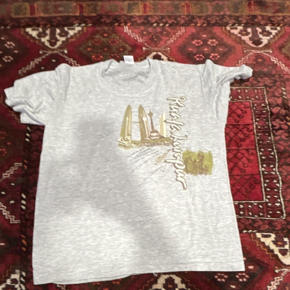 Men's Gray Embroidered Kuala Lumpur Skyline Graphic Tee Crew Neck Short Sleeve